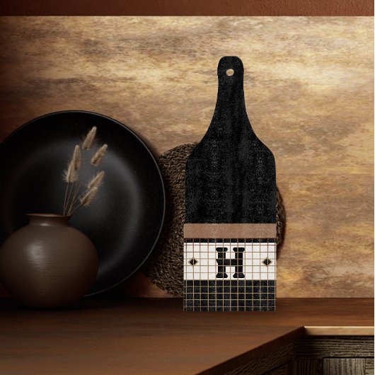 Vintage Bistro Tile Black und Gold Monogram Schneidebrett