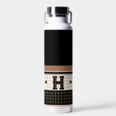 Vintage Bistro Tile Black und Gold Monogram Trinkflasche (Vorne)