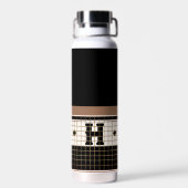 Vintage Bistro Tile Black und Gold Monogram Trinkflasche (Rückseite)