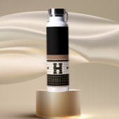 Vintage Bistro Tile Black und Gold Monogram Trinkflasche