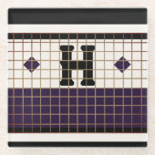 Vintage Bistro Tile Lila und Gold Monogramm Glasuntersetzer (Vorderseite)
