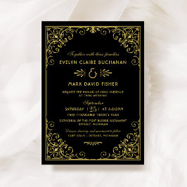 Vintage Black and Gold Art Deco Wedding Einladung