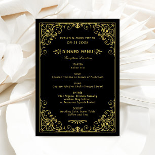 Vintage Black and Gold Art Deco Wedding Menükarte