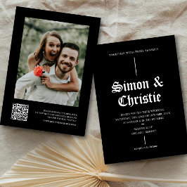 Vintage Black And White Photo QR Code Wedding Einladung
