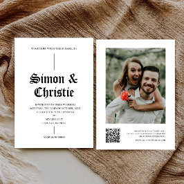 Vintage Black And White Photo QR Code Wedding Einladung