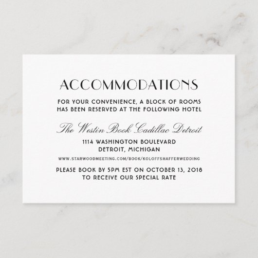 Vintage Black Art Deco Hochzeitsunterkünfte Begleitkarte (Vorderseite)