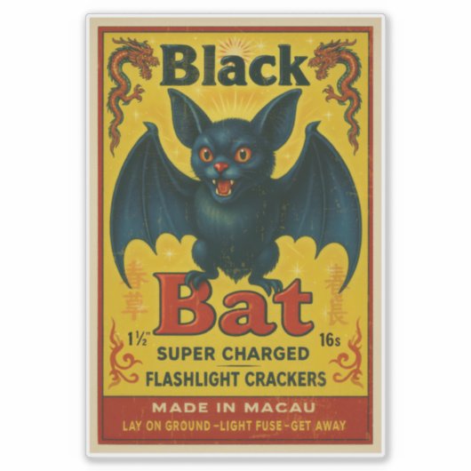 Vintage Black Bat Firecracker Label Sticker (Vorderseite)