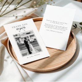 Vintage Black Bow Foto Flat Wedding Dankeskarte