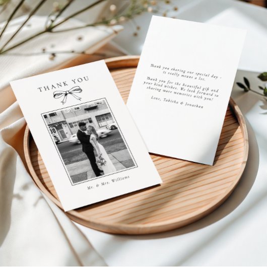Vintage Black Bow Foto Flat Wedding Dankeskarte