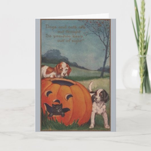 Vintage Black Cat and Beagles Halloween Card Karte (Vorderseite)