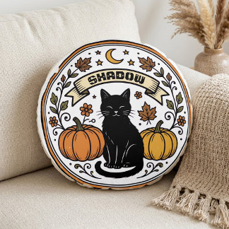 Vintage Black Cat Botanicals Boho Botanicals Mond Rundes Kissen