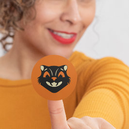 Vintage Black Cat Face auf Orange Halloween Runder Aufkleber