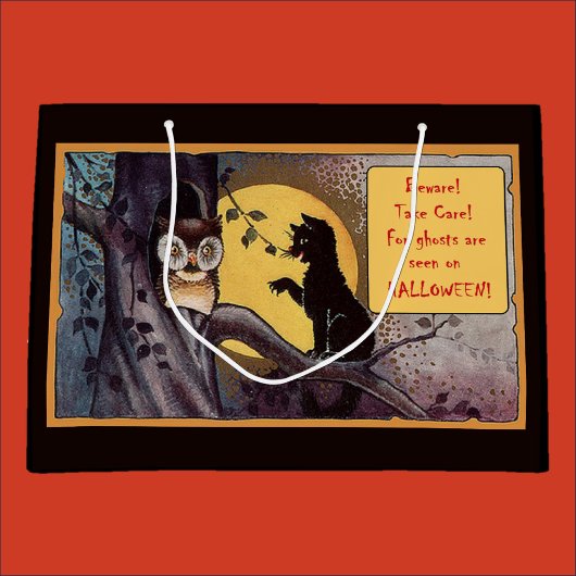 Vintage Black Cat Halloween-Geschenktasche Große Geschenktüte