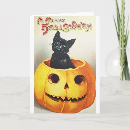 Vintage Black Cat Halloween Grußkarte Karte (Vorderseite)