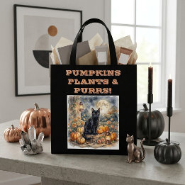 Vintage-Black-Cat-Halloween-Kürbisse-Pflanzen-Schn Tasche