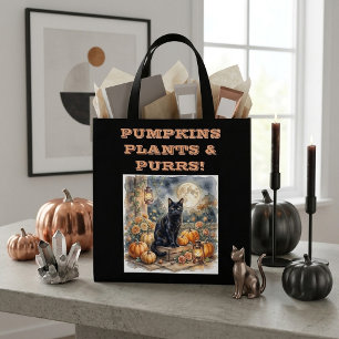 Vintage-Black-Cat-Halloween-Kürbisse-Pflanzen-Schn Tasche