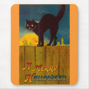 Vintage Black Cat Halloween Mousepad