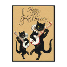 Vintage Black Cat Music mit Banjo Happy Halloween