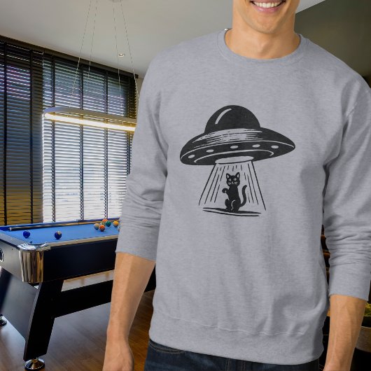 Vintage Black Cat UFO Spaceship Funny  Sweatshirt
