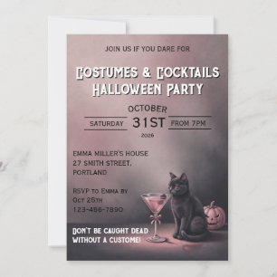 Vintage-Black-Cat- und Pink-Martini-Halloween-Part Einladung