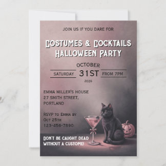 Vintage-Black-Cat- und Pink-Martini-Halloween-Part Einladung
