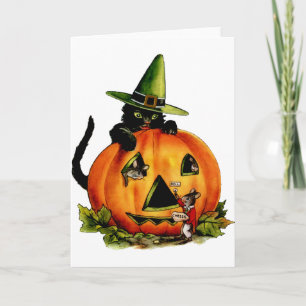 Vintage Black Cat und Pumpkin Card Karte