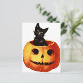 Vintage Black Cat und Pumpkin Postcard Postkarte (Stehend Vorderseite)