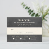 Vintage Black Chalkboard Hochzeit RSVP Karte (Stehend Vorderseite)