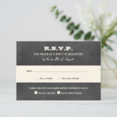 Vintage Black Chalkboard Hochzeit RSVP Karte (Stehend Vorderseite)