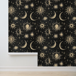 Vintage Black Chalkboard Night Sky Stars & Moons Tapete