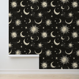 Vintage Black Chalkboard Night Sky Stars & Moons Tapete