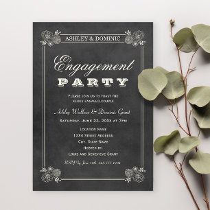 Vintage Black Chalkboard Wedding Party Einladung
