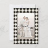 Vintage Black Checkered Old Money Photo Wedding Dankeskarte (Vorderseite)