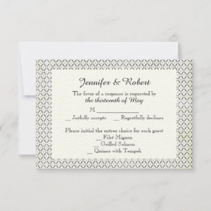 Vintage Black Cream Diamond Wedding Response Card RSVP Karte