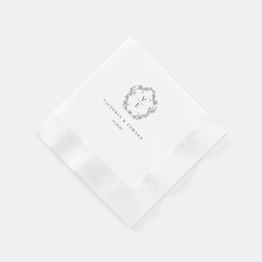 Vintage Black Crest Monogram Wedding Serviette (Ecke)