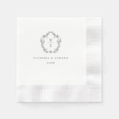 Vintage Black Crest Monogram Wedding Serviette (Vorderseite)