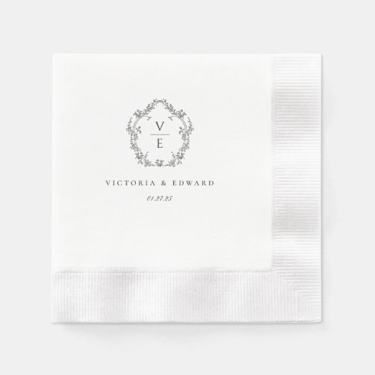 Vintage Black Crest Monogram Wedding Serviette (Vorderseite)