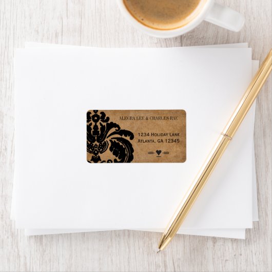 Vintage Black Damask Hochzeit Adressaufkleber (Insitu)