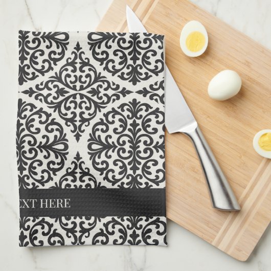 Vintage Black Damask Kitchen Design Geschirrtuch (Viertel Falte)
