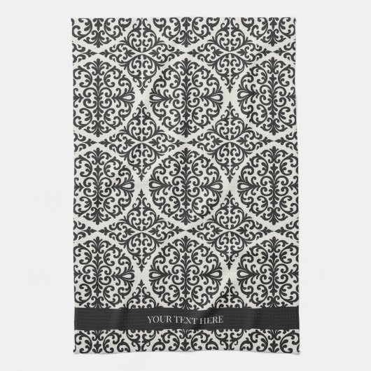 Vintage Black Damask Kitchen Design Geschirrtuch (Vertikal)