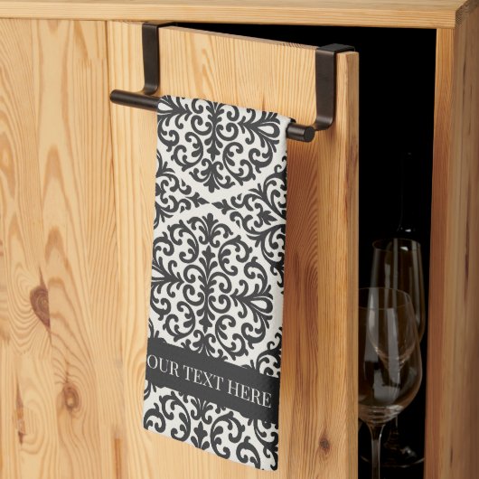 Vintage Black Damask Kitchen Design Geschirrtuch (Drittel gefaltet)