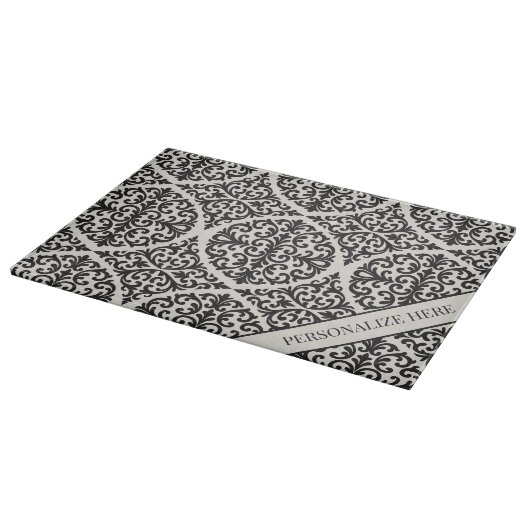 Vintage Black Damask Kitchen Design Schneidebrett (Ecke)
