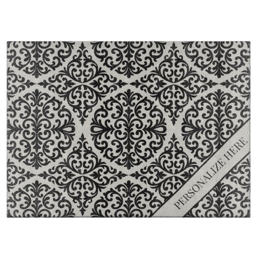 Vintage Black Damask Kitchen Design Schneidebrett (Vorderseite)