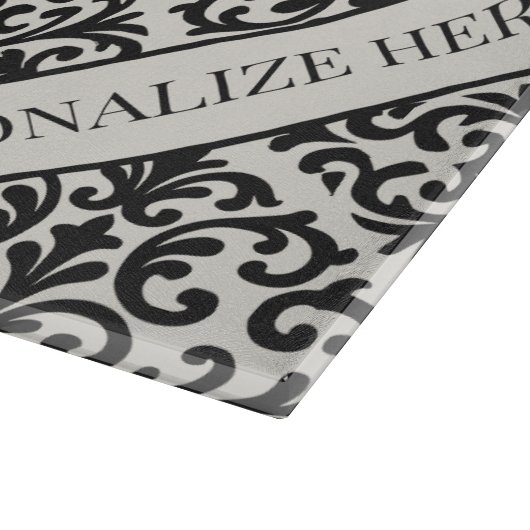 Vintage Black Damask Kitchen Design Schneidebrett (Ecke)