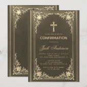 Vintage Black Gold Elegant Script Boy Bestätigung Einladung (Vorne/Hinten)