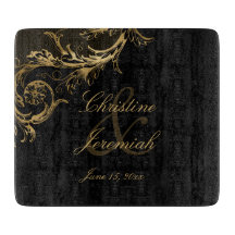 Vintage Black Gold Floral Damask Script Hochzeit