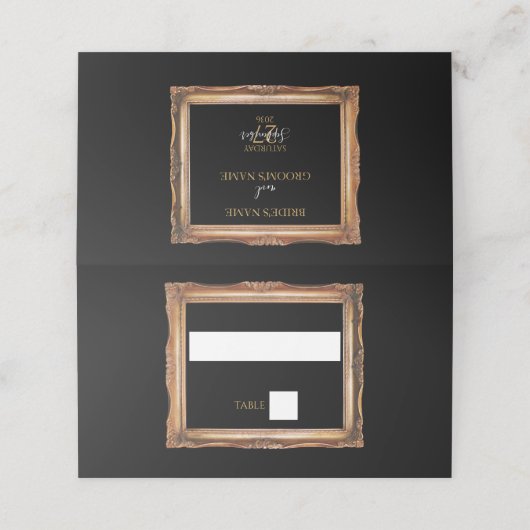 Vintage Black & Gold-Hochzeit Platzkarte (Außenseite Aufgefaltet)