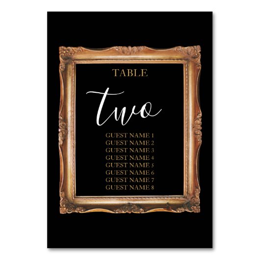 Vintage Black & Gold-Hochzeit Tischnummer (Vorderseite)