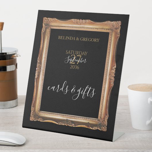 Vintage Black & Gold Hochzeitkarten & Geschenke Sockelschild (In Situ)