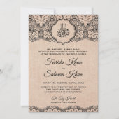 Vintage Black Lace Rustic Burlap Islamic Wedding Einladung (Vorderseite)